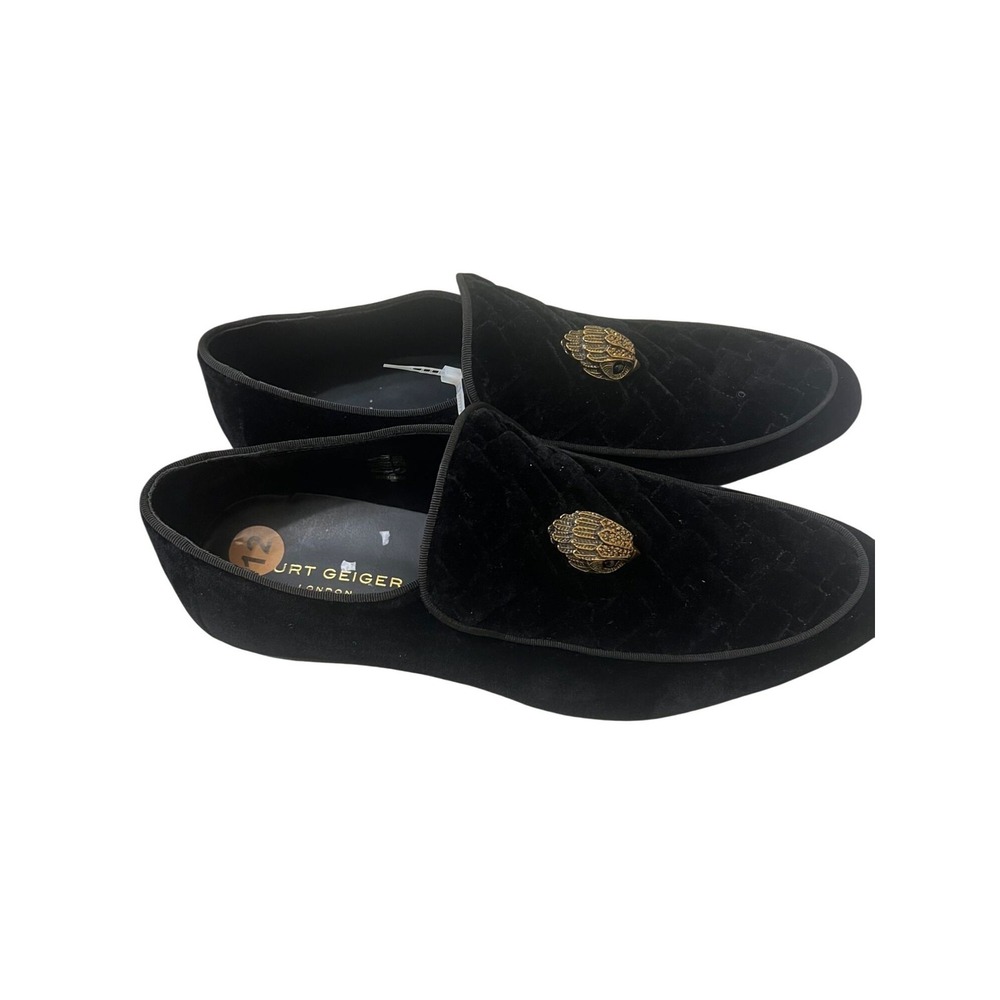 Kurt  Geiger Black Velvet Loafers With Gold Hand Embellishments - Mens Slip-On S